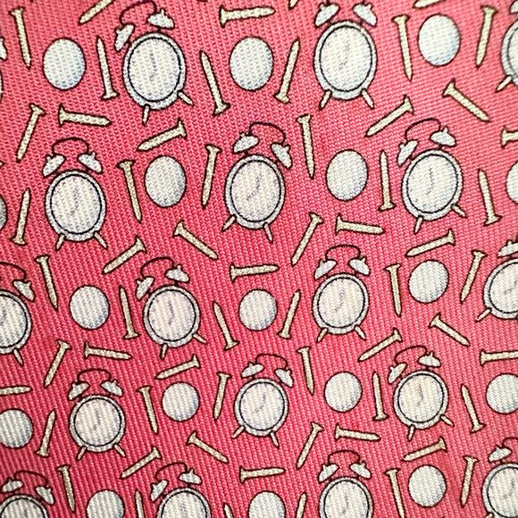 Vineyard Vines Martha's Handpicked Shep Ian Salmon Pink Tee Time Clocks Golf Tie - Picture 3 of 8